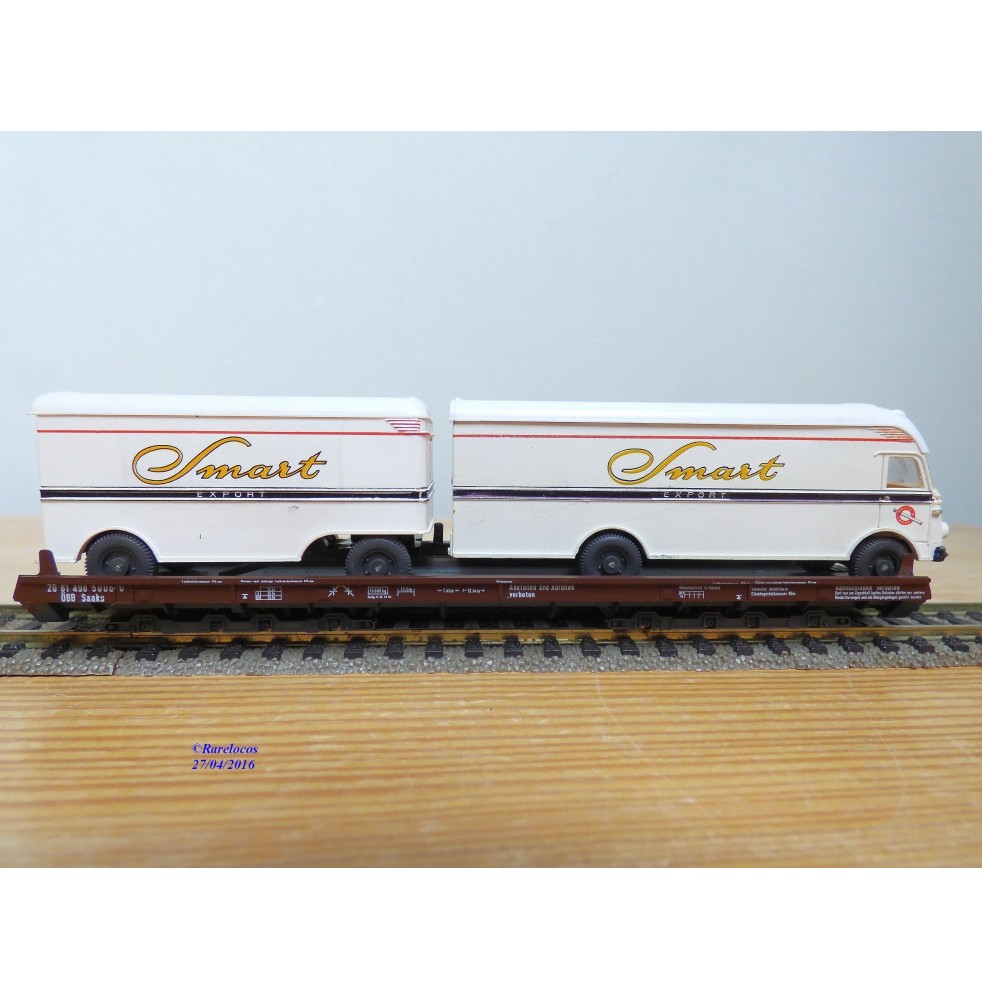 LILIPUT 20013 ( WIKING  500 a/2 et 501 ) ,   wagon surbaissé Rollende Landstrasse et camion + remorque  SMART ÖBB   Neuf   BO