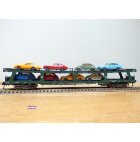 FLEISCHMANN 5285,  wagon porte autos chargé  8 autos  DDm 915   DB  BO