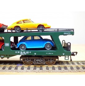 FLEISCHMANN 5285,  wagon porte autos chargé  8 autos  DDm 915   DB  BO