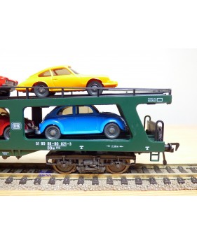 FLEISCHMANN 5285,  wagon porte autos chargé  8 autos  DDm 915   DB  BO