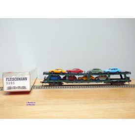 FLEISCHMANN 5285,  wagon porte autos chargé  8 autos  DDm 915   DB  BO