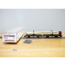 FLEISCHMANN  5252 K , couplage de  2 wagons à tablier rotatif (Drehschemelwagen), un à guérite,  chargés de bois  DB  neuf   BO 