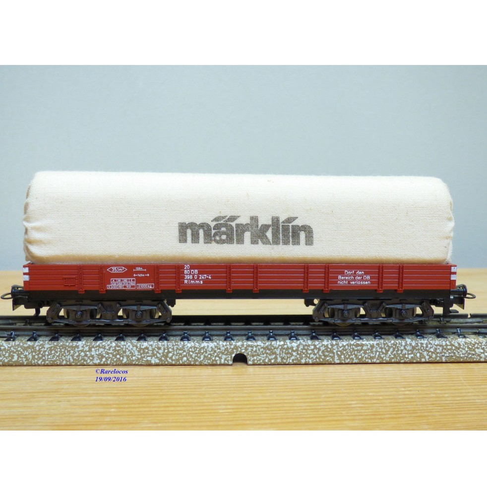 Märklin 4475,  wagon plat bâché  à bogies type Rlmms  MÄRKLIN  DB   BO