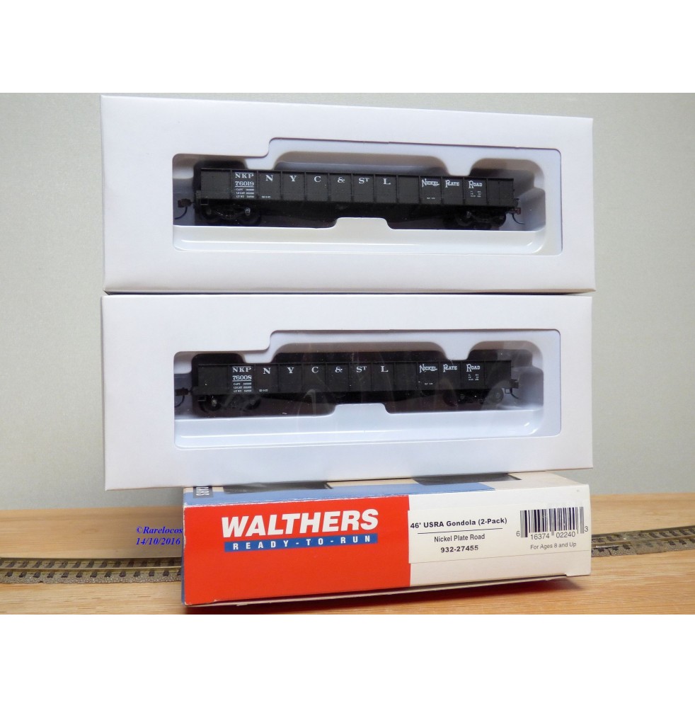 WALTHERS 932 27455, coffret de 2 wagons tombereau ( Gondola )   Nickel Plate Road ( NKP )   Neuf   BO