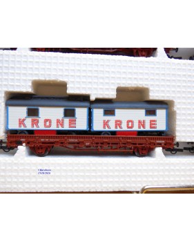 ROCO 44008 / PREISER 30725 , set 4 wagons plats cirque KRONE   DB  Neuf BO