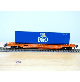 ROCO 46570, wagon poche type Sdkmss chargé d' un conteneur de 40'  P&O  SNCB / NMBS  Neuf   BO