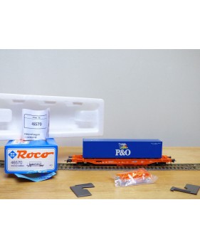 ROCO 46570, wagon poche type Sdkmss chargé d' un conteneur de 40'  P&O  SNCB / NMBS  Neuf   BO