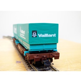 ROCO 46577, wagon poche type Sdgkkmss chargé de 2 conteneurs de 20' VAILLANT  ÖBB   Neuf   BO