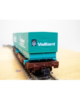 ROCO 46577, wagon poche type Sdgkkmss chargé de 2 conteneurs de 20' VAILLANT  ÖBB   Neuf   BO