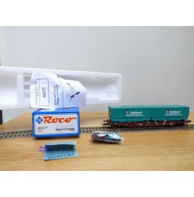 ROCO 46577, wagon poche type Sdgkkmss chargé de 2 conteneurs de 20' VAILLANT  ÖBB   Neuf   BO