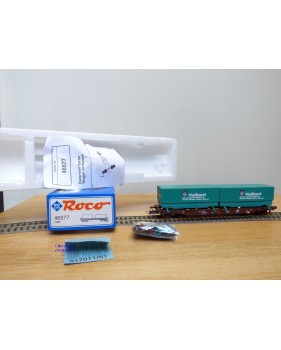 ROCO 46577, wagon poche type Sdgkkmss chargé de 2 conteneurs de 20' VAILLANT  ÖBB   Neuf   BO