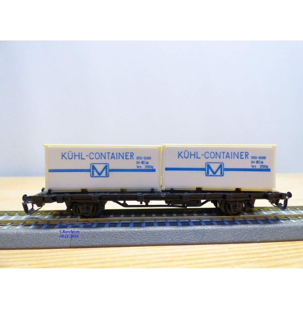 Berliner TT Bahn 4522, wagon plat type Sm chargé de 2 conteneurs réfrigérants M  DR  BO