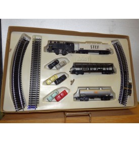 JOUEF  ??? Mecanic Trafic , rare coffret mécanique 1 loco, 3 wagons et 3 autos   SNCF     BO