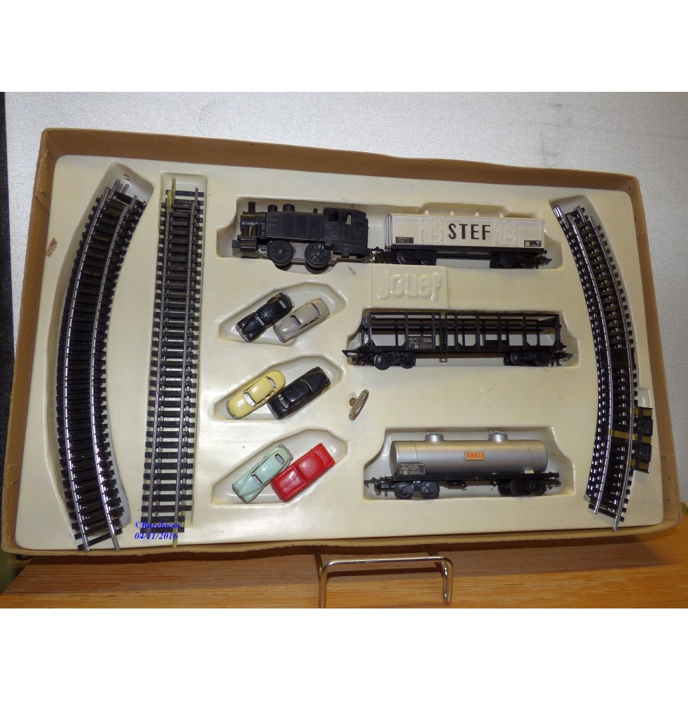 JOUEF  ??? Mecanic Trafic , rare coffret mécanique 1 loco, 3 wagons et 3 autos   SNCF     BO