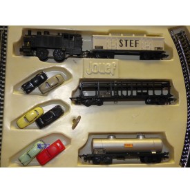 JOUEF  ??? Mecanic Trafic , rare coffret mécanique 1 loco, 3 wagons et 3 autos   SNCF     BO