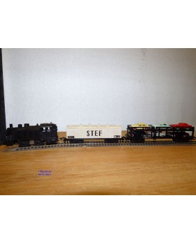 JOUEF  ??? Mecanic Trafic , rare coffret mécanique 1 loco, 3 wagons et 3 autos   SNCF     BO