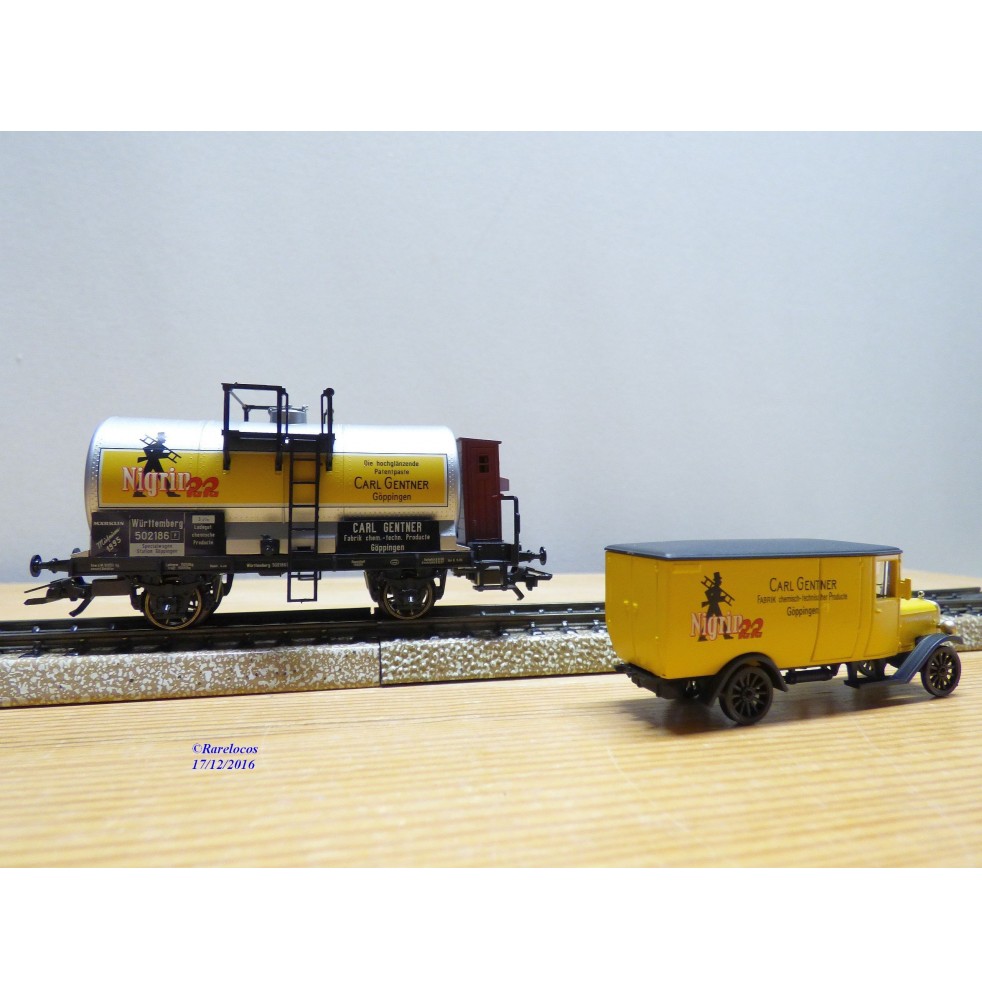 Märklin Museum 1995 84695 / 95702, wagon citerne  à guérite et camion Carl Gentner   K.W.Sts.E.  Neuf   BO