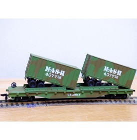 BACHMANN AH43-1039-D4, wagon plat ( flat car )  51'  et 2 semi remorques  US Army  M.A.S.H.  Neuf   BO