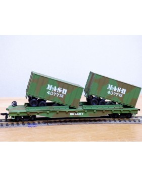 BACHMANN AH43-1039-D4, wagon plat ( flat car )  51'  et 2 semi remorques  US Army  M.A.S.H.  Neuf   BO