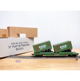 BACHMANN AH43-1039-D4, wagon plat ( flat car )  51'  et 2 semi remorques  US Army  M.A.S.H.  Neuf   BO