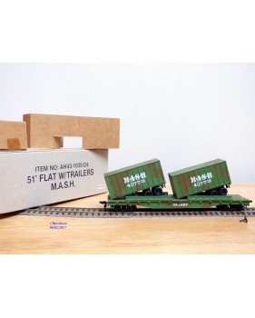 BACHMANN AH43-1039-D4, wagon plat ( flat car )  51'  et 2 semi remorques  US Army  M.A.S.H.  Neuf   BO