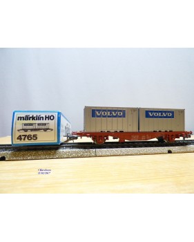 Märklin 4765, wagon porte containers  type Lgjs  et conteneurs VOLVO   SJ   neuf  BO