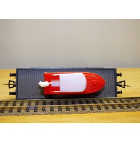 ELECTROTREN  1017, wagon plat chargé d' un canot hors bord sur remorque    RENFE  BO