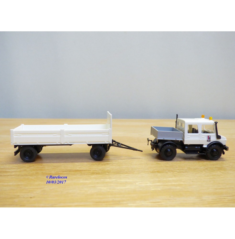 ROCO Minitanks 1639, MERCEDES  UNIMOG  bi cabine et remorque Salzburger Festspiele   Neuf    BO   1/87 HO