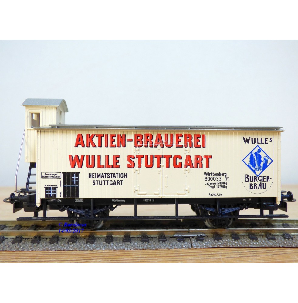 HAMO ( Märklin pour Fleischmann ) 8478, wagon couvert à guérite WULLE  Stuttgart   K.W.Stb.   BO