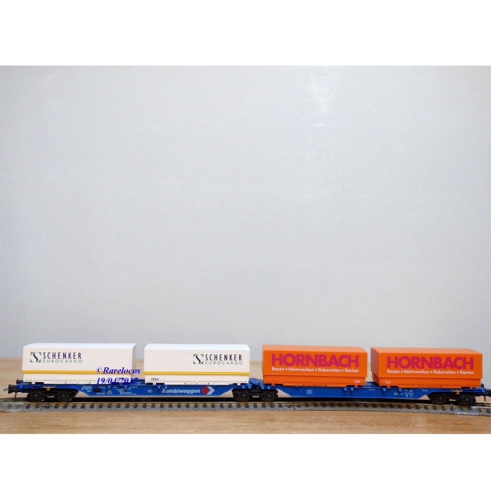 ROCO 47100, couplage porte conteneurs type Sggmrss  Kombiwaggon  SCHENKER  HORNBACH     DB     Neuf    BO