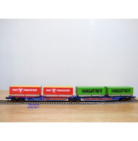 ROCO 47101, couplage porte conteneurs type Sggmrss 715 88  Kombiwaggon  HANGARTNER  FREY TRANSPORT  DB     Neuf    BO