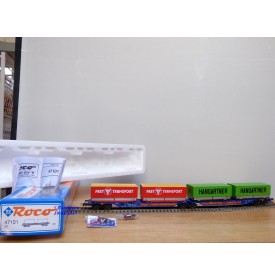 ROCO 47101, couplage porte conteneurs type Sggmrss 715 88  Kombiwaggon  HANGARTNER  FREY TRANSPORT  DB     Neuf    BO