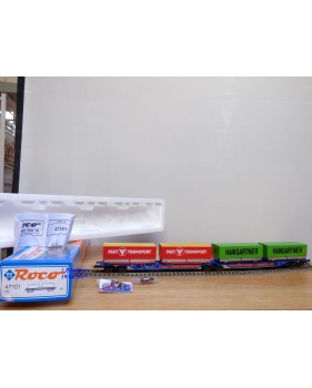 ROCO 47101, couplage porte conteneurs type Sggmrss 715 88  Kombiwaggon  HANGARTNER  FREY TRANSPORT  DB     Neuf    BO