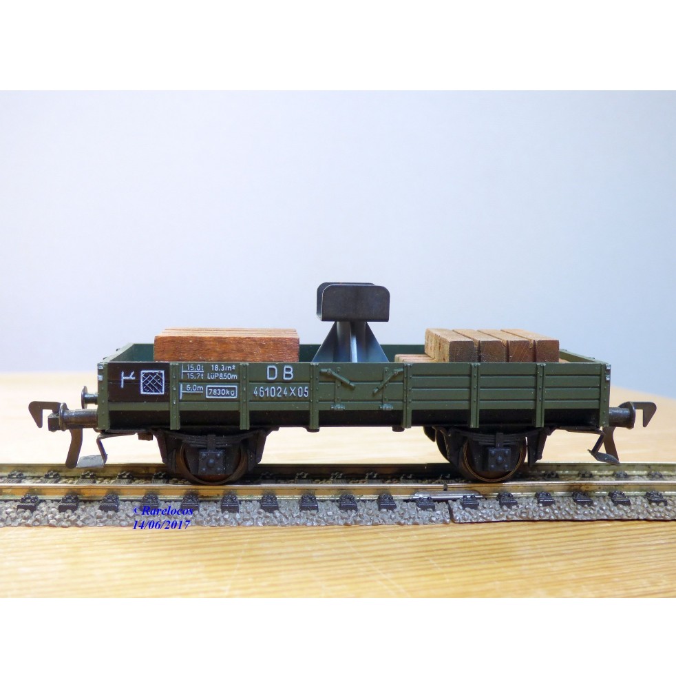 FLEISCHMANN 1451A, wagon plat  à  2  essieux  support de flêche  pour grue Krupp Ardelt   DB  neuf    BO 