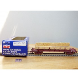 JOUEF 655000, wagon plat  à ranchers  à 2 bogies type  Ro2yw  chargé de poutres   SNCF  neuf   BO