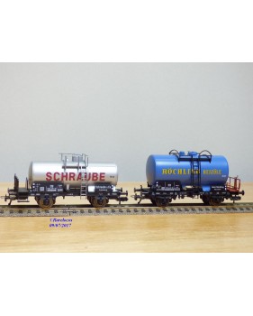FLEISCHMANN  99 5410  K,   2  wagons citerne ancien  à plate forme de serre freins  RÖCHLING  et SCHRAUBE      DB    neuf    BO