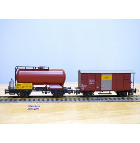 LILIPUT 810 50, boîte de 2  wagons Oelwehr, citerne et couvert à plate forme type Gklm    SBB   neuf    BO