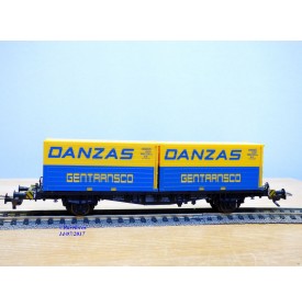 Fleischmann 5233, wagon plat porte conteneurs Lbs 598  BTmms   DANZAS  GENTRANSCO  DB    neuf    BO