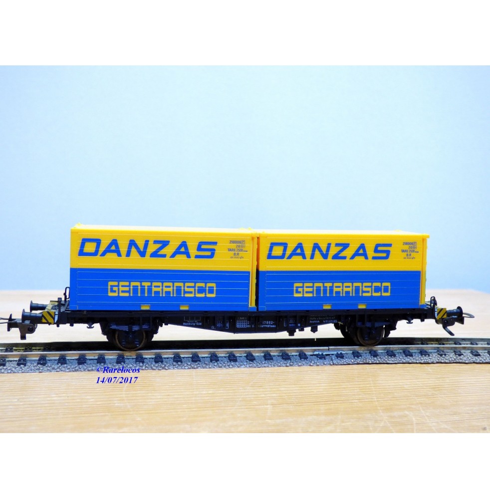 Fleischmann 5233, wagon plat porte conteneurs Lbs 598  BTmms   DANZAS  GENTRANSCO  DB    neuf    BO