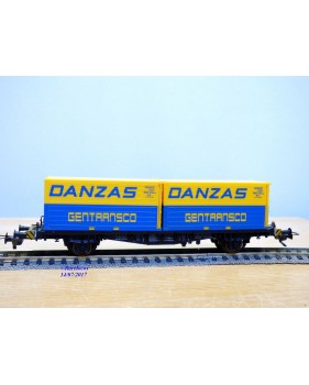 Fleischmann 5233, wagon plat porte conteneurs Lbs 598  BTmms   DANZAS  GENTRANSCO  DB    neuf    BO