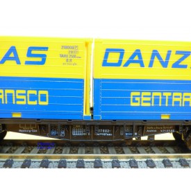 Fleischmann 5233, wagon plat porte conteneurs Lbs 598  BTmms   DANZAS  GENTRANSCO  DB    neuf    BO