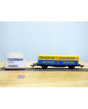 Fleischmann 5233, wagon plat porte conteneurs Lbs 598  BTmms   DANZAS  GENTRANSCO  DB    neuf    BO