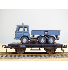 FLEISCHMANN  / WIKING  5219,  wagon plat chargé camion benne MAN  DB  BO