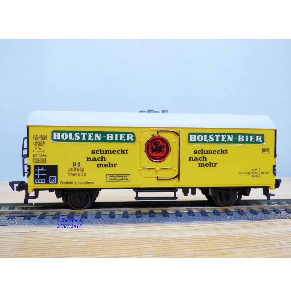 FLEISCHMANN 1467 H, wagon couvert  réfrigérant type Tmehs 50  HOLSTEN-BIER  DB  neuf  BO