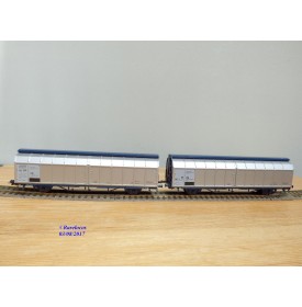 ROCO 44019, couplage de 2 wagons à parois coulissantes type  Habbins  DELACHER + CO   ÖBB   neuf   BO