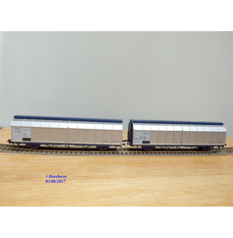 ROCO 44019, couplage de 2 wagons à parois coulissantes type  Habbins  DELACHER + CO   ÖBB   neuf   BO
