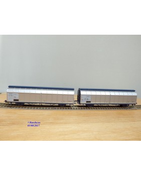 ROCO 44019, couplage de 2 wagons à parois coulissantes type  Habbins  DELACHER + CO   ÖBB   neuf   BO