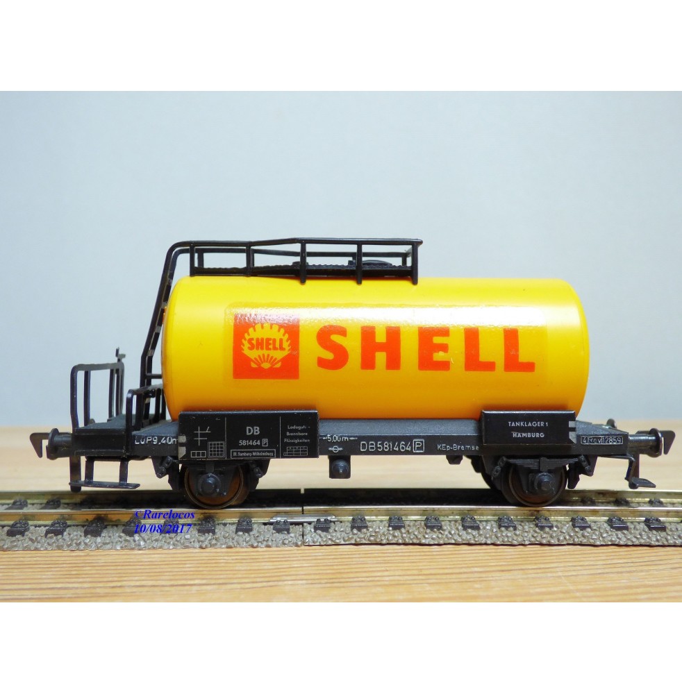 FLEISCHMANN 1475 SH,  wagon citerne ancien  à plate forme de serre freins  SHELL   DB   neuf    BO