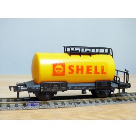 FLEISCHMANN 1475 SH,  wagon citerne ancien  à plate forme de serre freins  SHELL   DB   neuf    BO