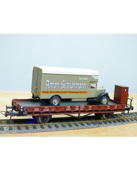ROCO 47722,  wagon plat  à guérite chargé d' un camion Mercedes Anton Schlotmann ( WIKING )  Neuf   DR    BO